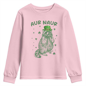 Aur Naur Raccoon St Patricks Day Youth Sweatshirt Funny Sarcastic Oh No Australian Accent TS14 Light Pink Print Your Wear