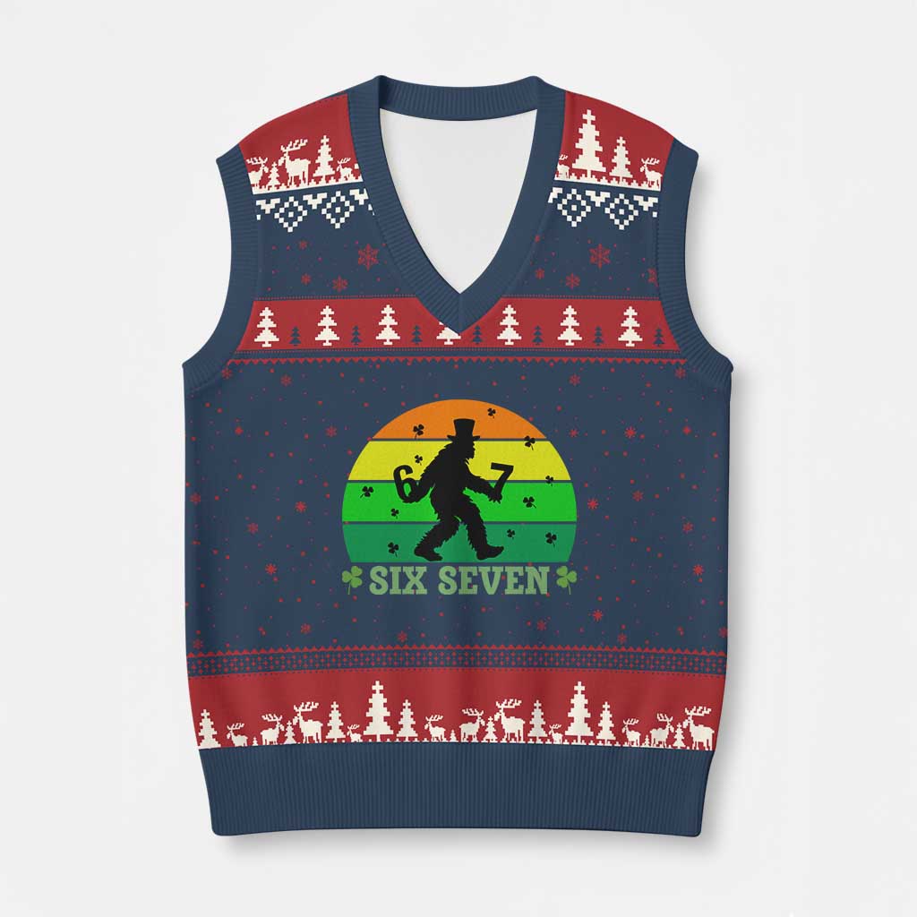 Aur Naur Bigfoot Meme V-Neck Knit Sweater Vest Funny Sasquatch Sarcastic Oh No Australian Accent TS14 Navy Red Print Your Wear