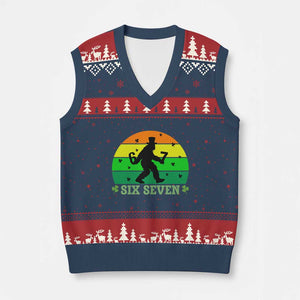 Aur Naur Bigfoot Meme V-Neck Knit Sweater Vest Funny Sasquatch Sarcastic Oh No Australian Accent TS14 Navy Red Print Your Wear