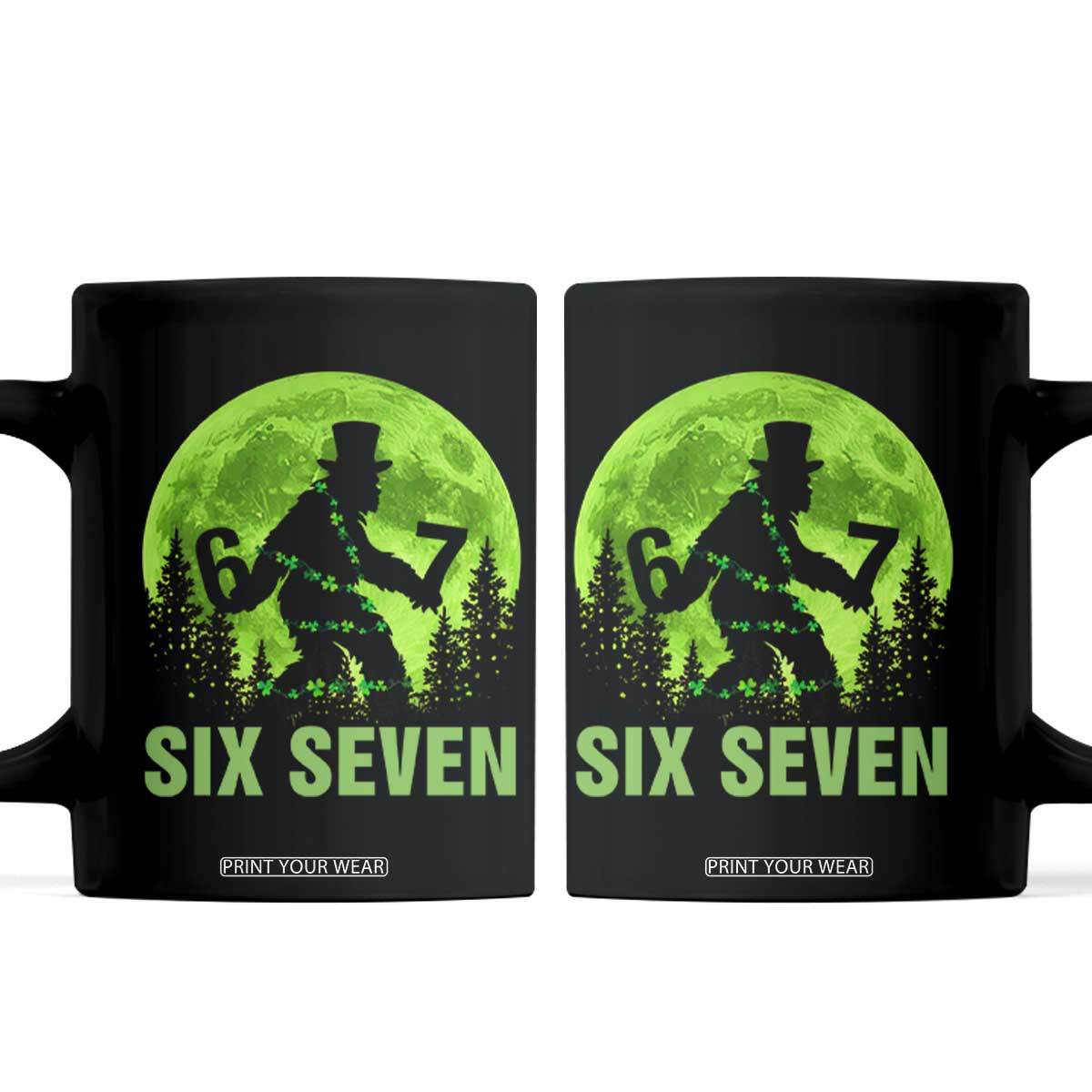 Funny Bigfoot St Patricks Day Coffee Mug Sasquatch Hiding Moon Forest Meme TS14 Black Print Your Wear