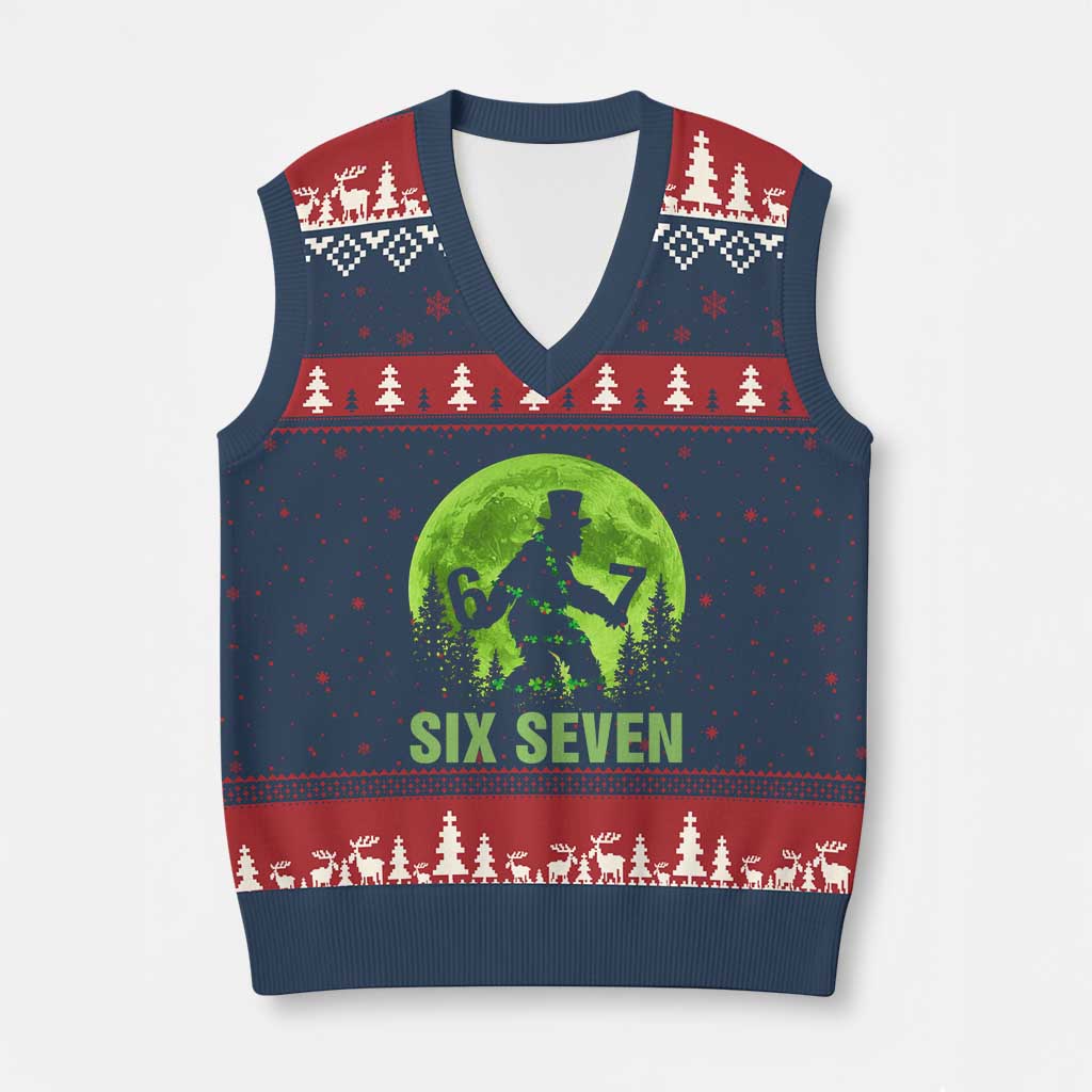 Funny Bigfoot St Patricks Day V-Neck Knit Sweater Vest Sasquatch Hiding Moon Forest Meme TS14 Navy Red Print Your Wear