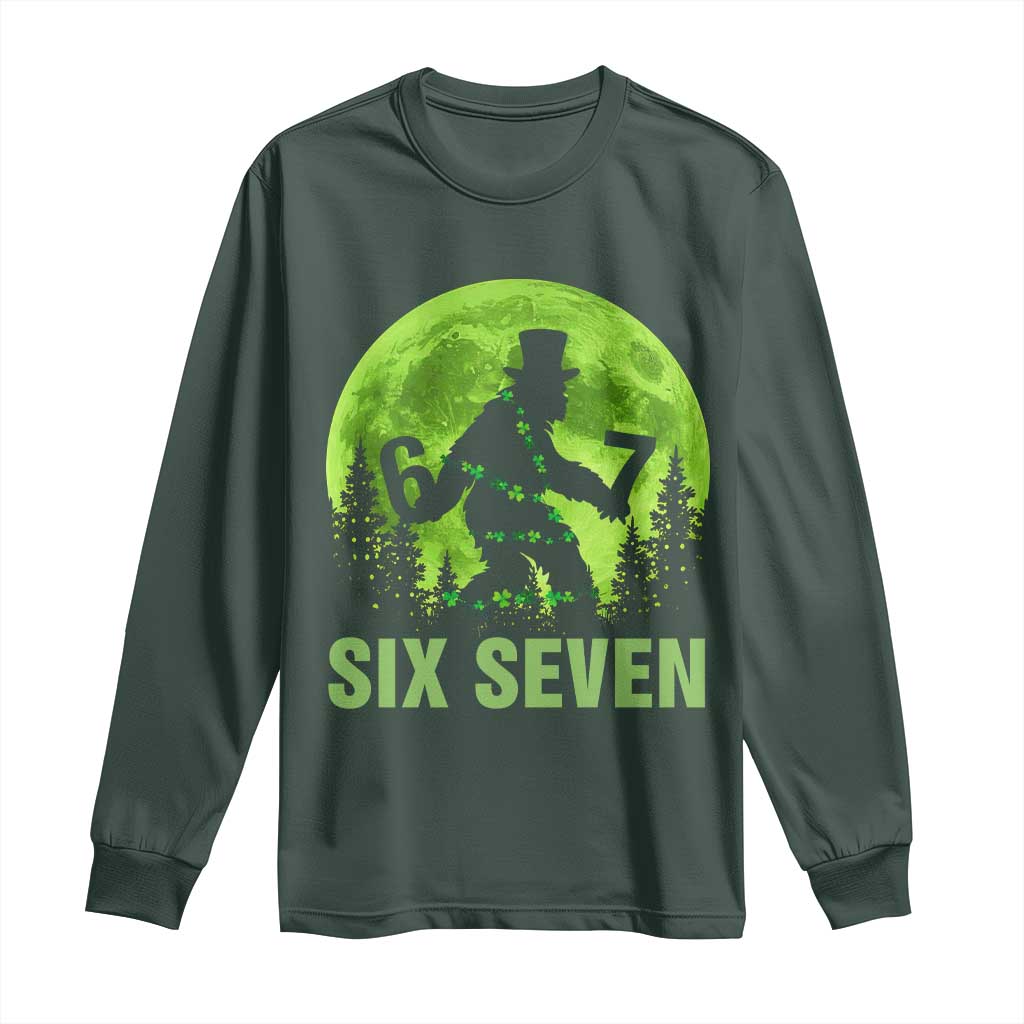 Funny Bigfoot St Patricks Day Long Sleeve Shirt Sasquatch Hiding Moon Forest Meme TS14 Dark Forest Green Print Your Wear