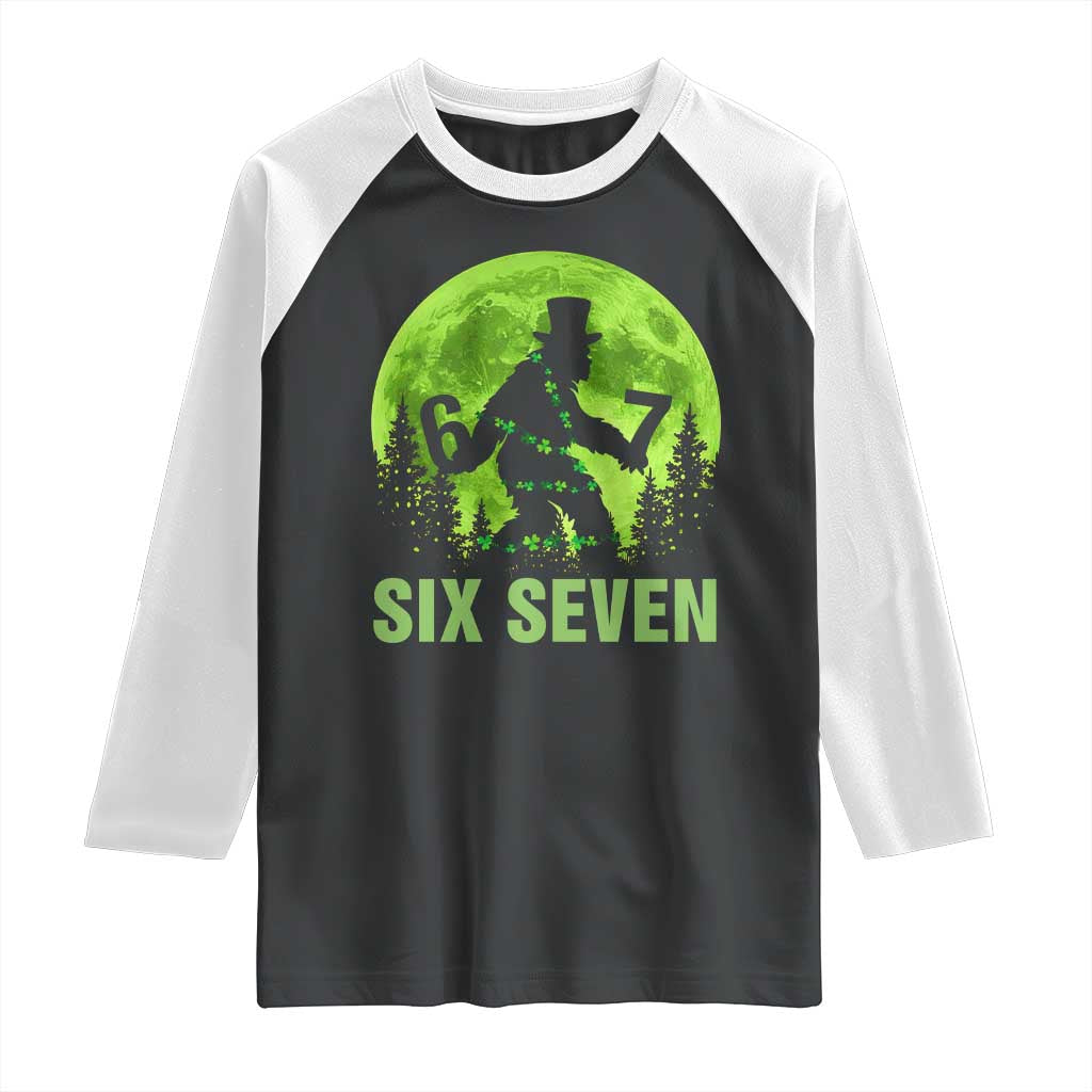 Funny Bigfoot St Patricks Day Raglan Shirt Sasquatch Hiding Moon Forest Meme TS14 Black White Print Your Wear