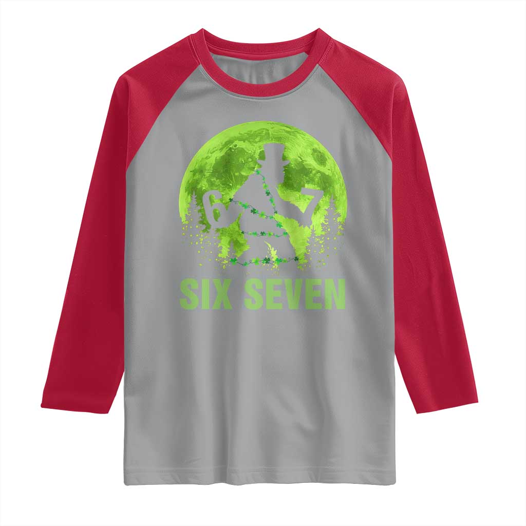 Funny Bigfoot St Patricks Day Raglan Shirt Sasquatch Hiding Moon Forest Meme TS14 Sport Gray Red Print Your Wear