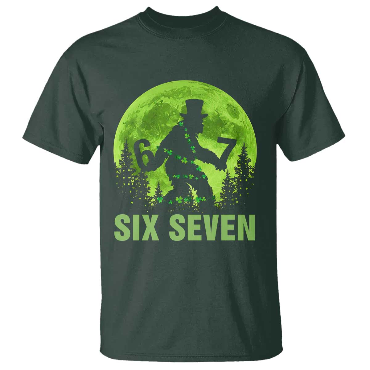 Funny Bigfoot St Patricks Day T Shirt Sasquatch Hiding Moon Forest Meme TS14 Dark Forest Green Print Your Wear