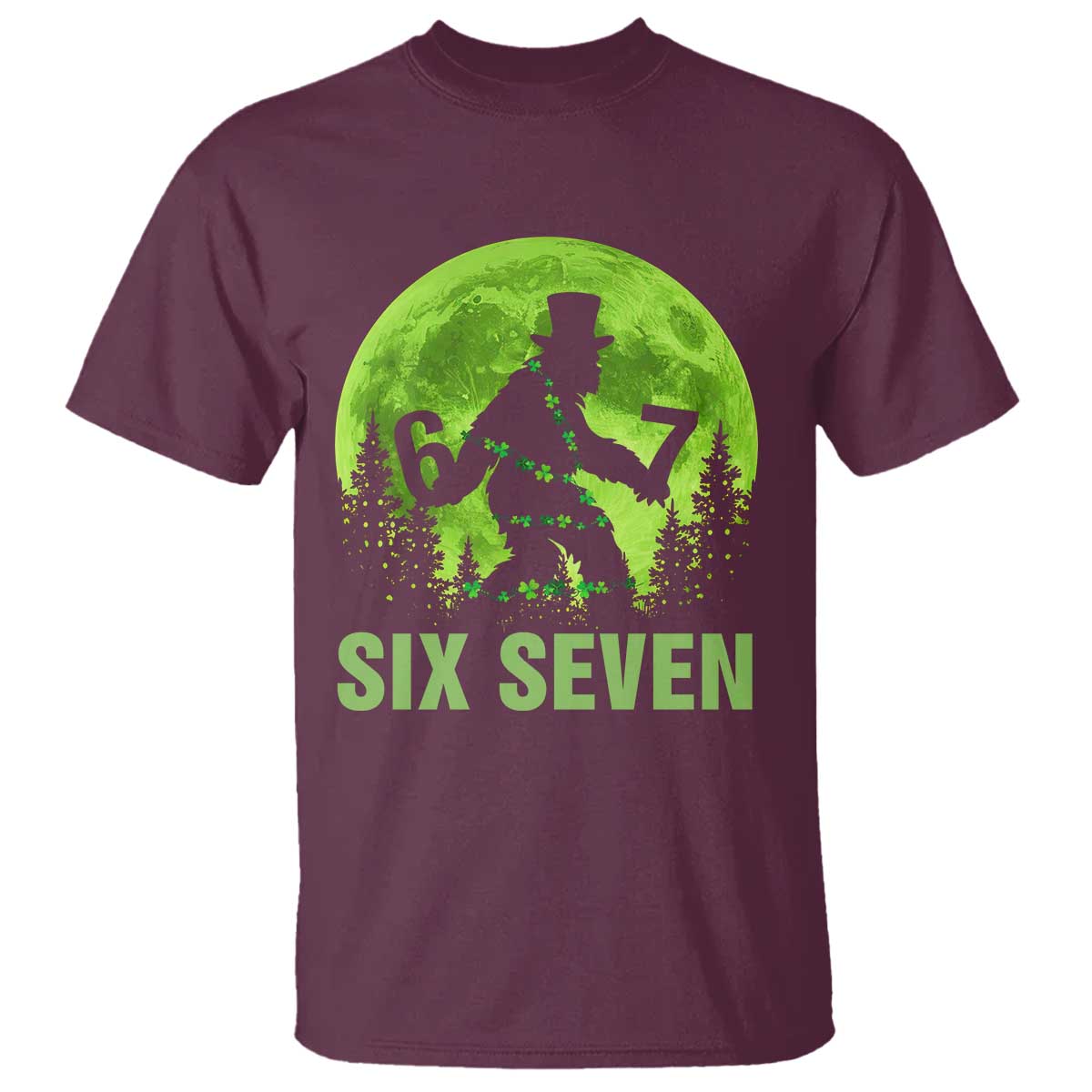 Funny Bigfoot St Patricks Day T Shirt Sasquatch Hiding Moon Forest Meme TS14 Maroon Print Your Wear