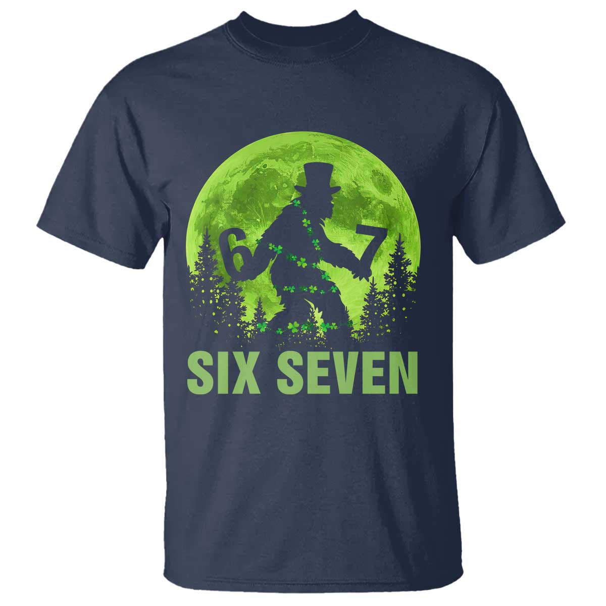 Funny Bigfoot St Patricks Day T Shirt Sasquatch Hiding Moon Forest Meme TS14 Navy Print Your Wear