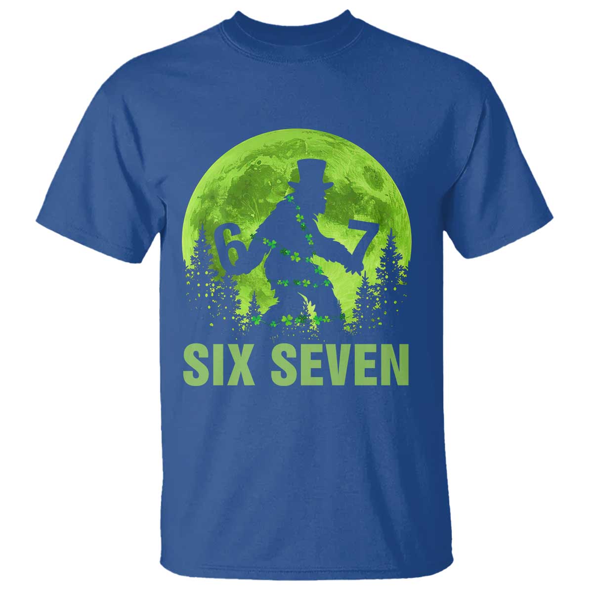 Funny Bigfoot St Patricks Day T Shirt Sasquatch Hiding Moon Forest Meme TS14 Royal Blue Print Your Wear