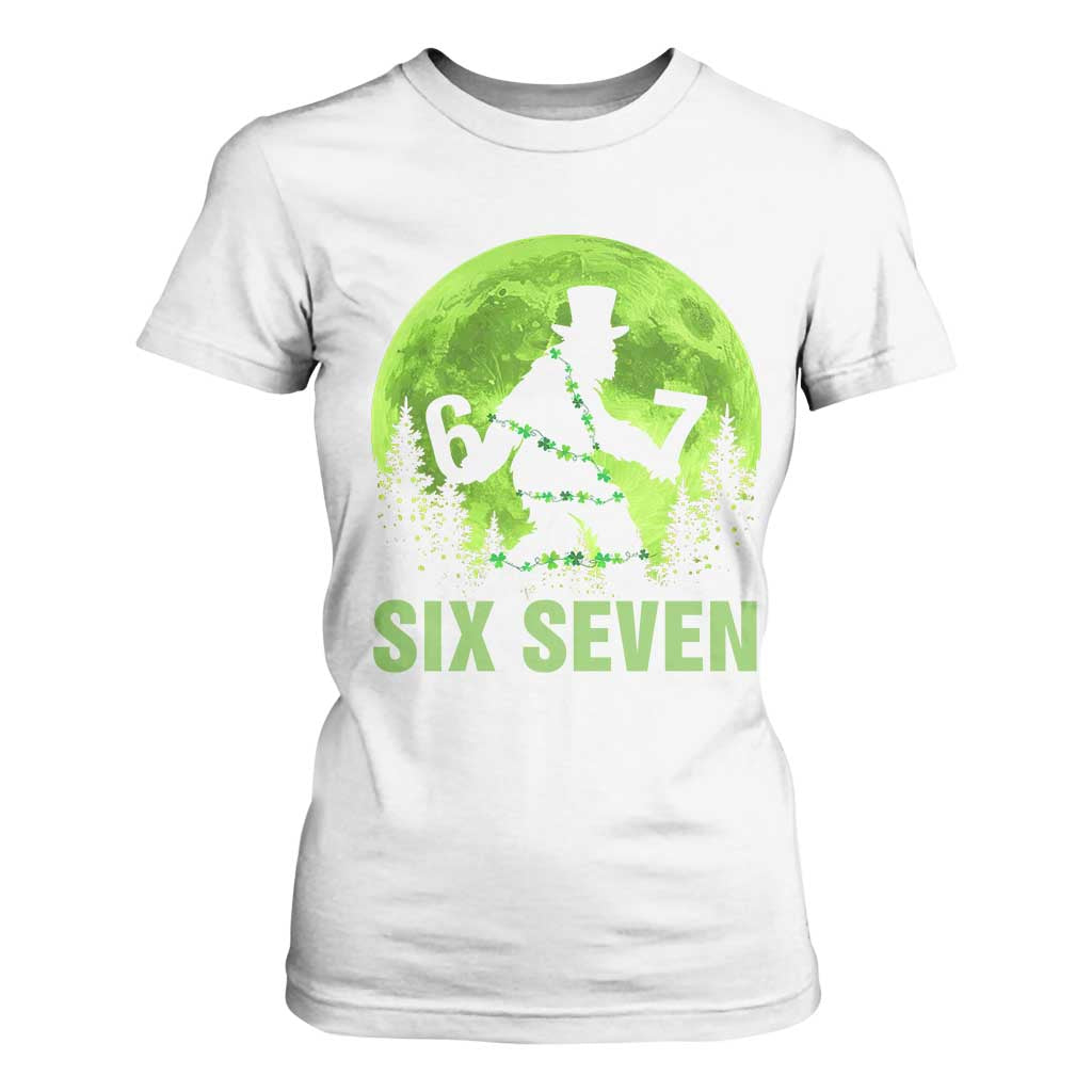 Funny Bigfoot St Patricks Day T Shirt For Women Sasquatch Hiding Moon Forest Meme TS14 White Print Your Wear
