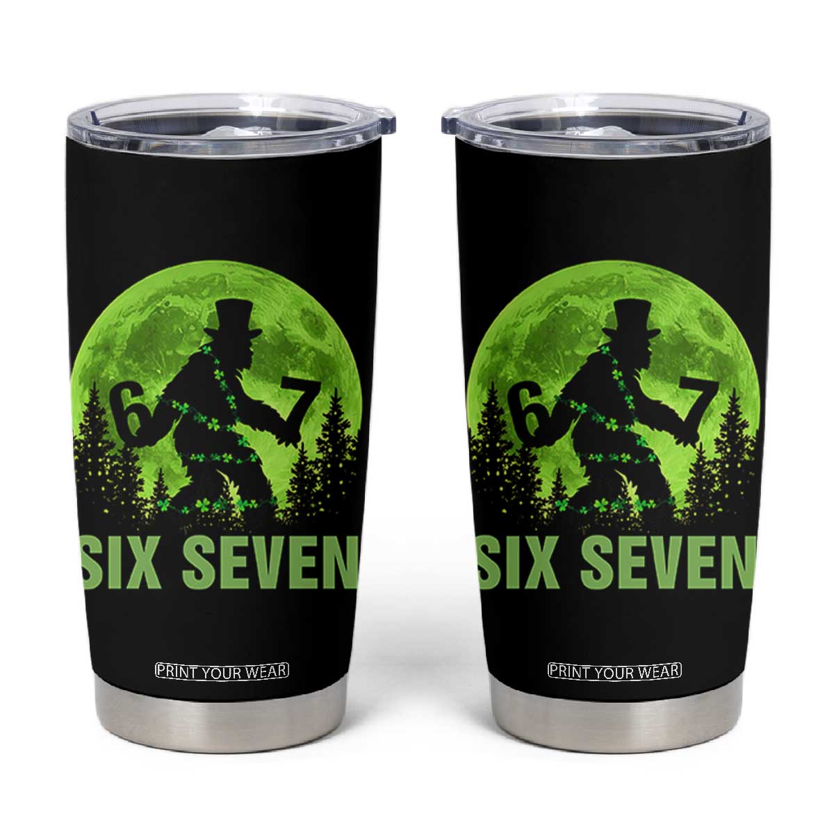 Funny Bigfoot St Patricks Day Tumbler Cup Sasquatch Hiding Moon Forest Meme TS14 Black Print Your Wear