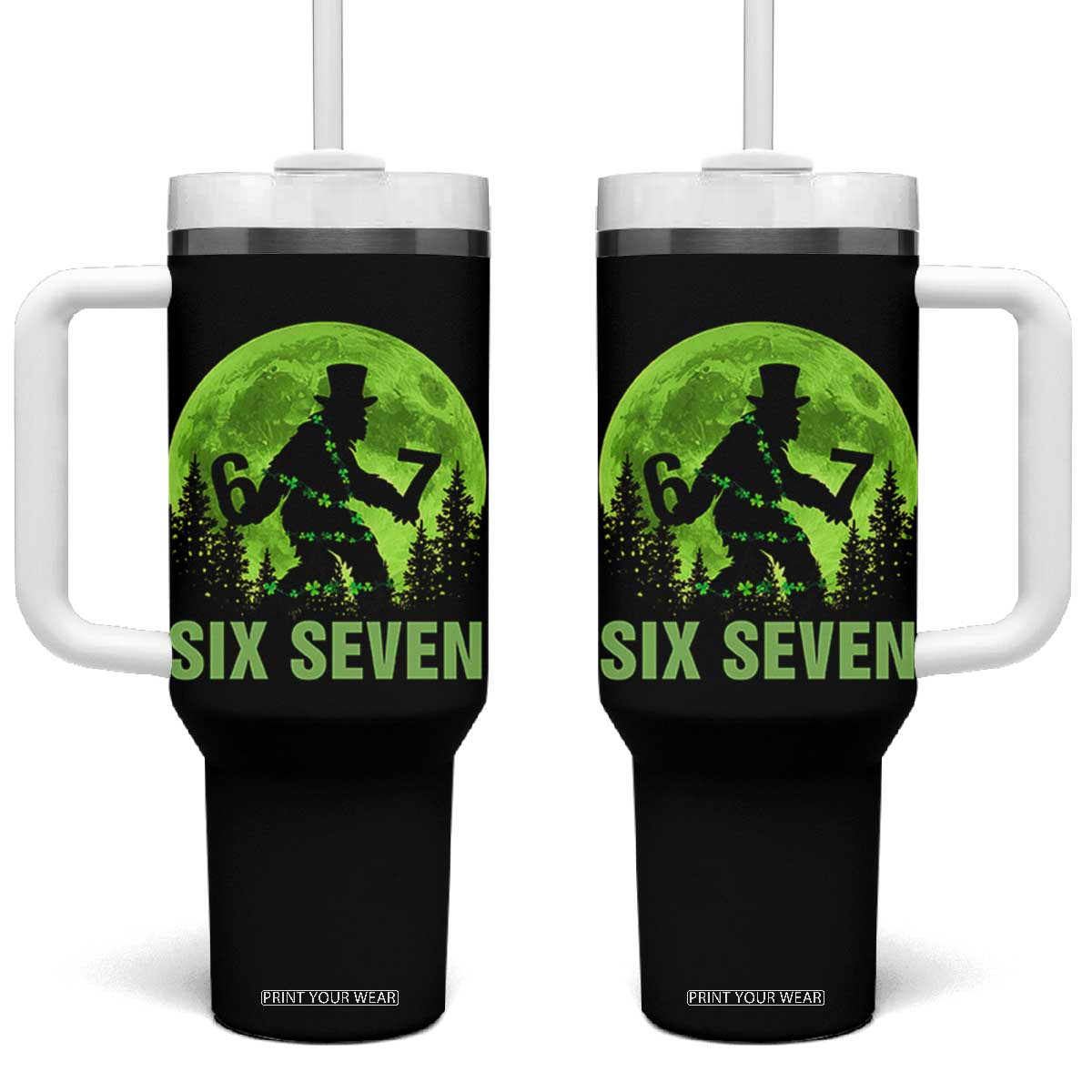 Funny Bigfoot St Patricks Day Tumbler With Handle Sasquatch Hiding Moon Forest Meme TS14 One Size: 40 oz Black Print Your Wear