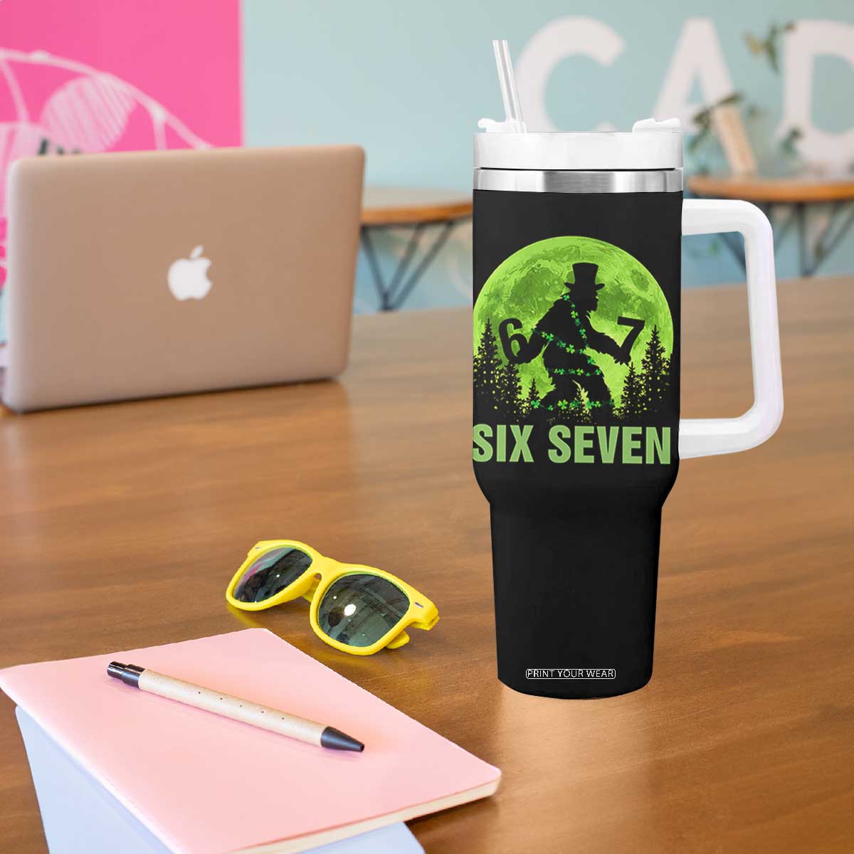 Funny Bigfoot St Patricks Day Tumbler With Handle Sasquatch Hiding Moon Forest Meme TS14 Print Your Wear