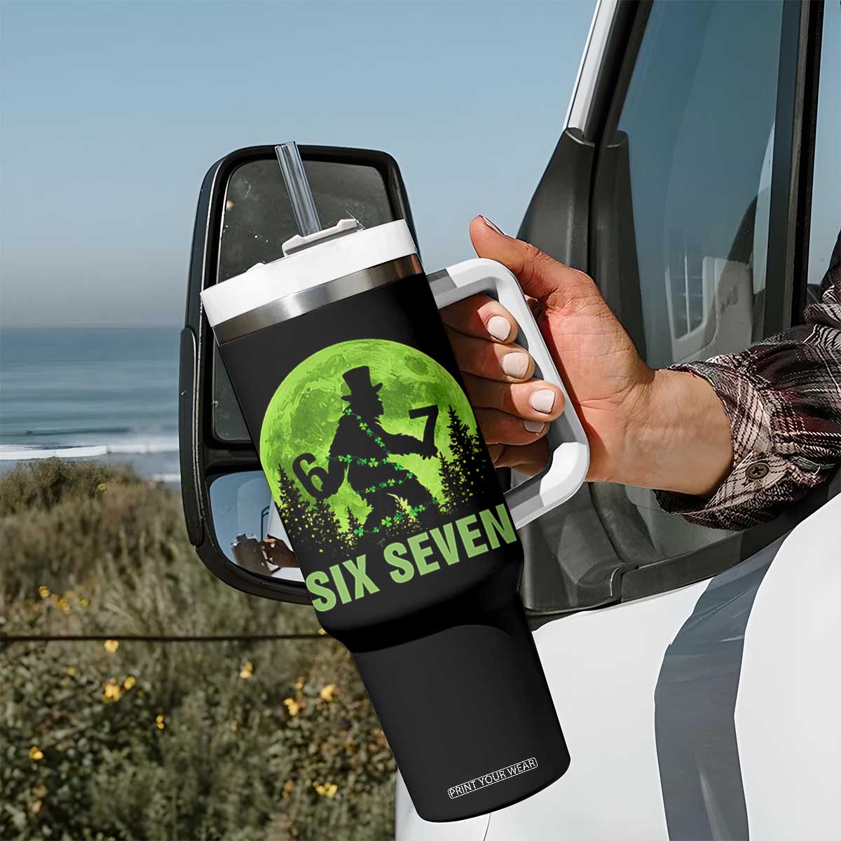 Funny Bigfoot St Patricks Day Tumbler With Handle Sasquatch Hiding Moon Forest Meme TS14 Print Your Wear