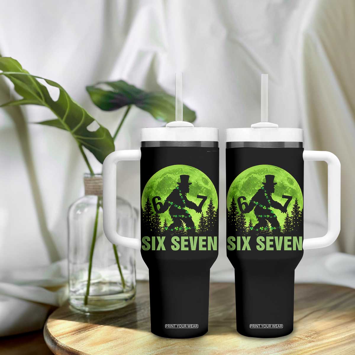 Funny Bigfoot St Patricks Day Tumbler With Handle Sasquatch Hiding Moon Forest Meme TS14 Print Your Wear