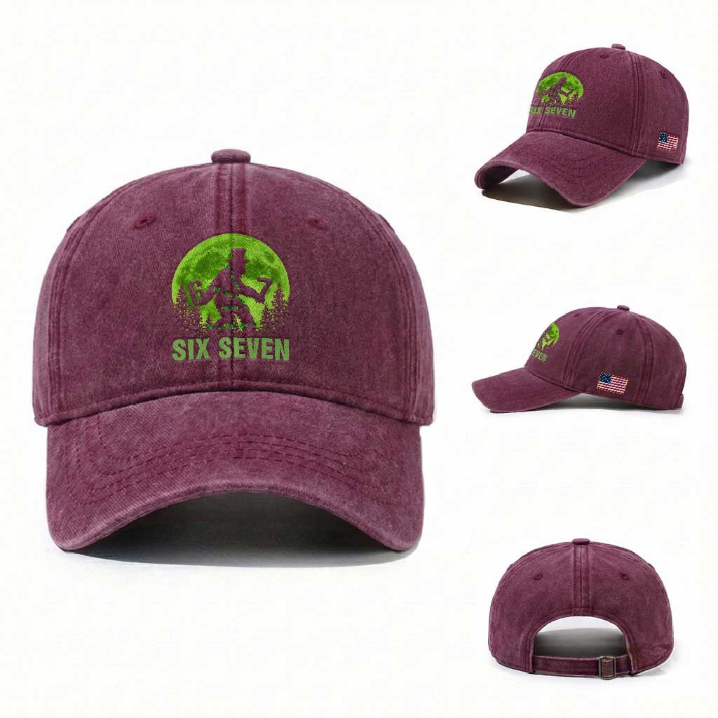 Funny Bigfoot St Patricks Day Washed Cotton Baseball Cap Sasquatch Hiding Moon Forest Meme TS14 Washed Cap Universal Fit Burgundy Print Your Wear