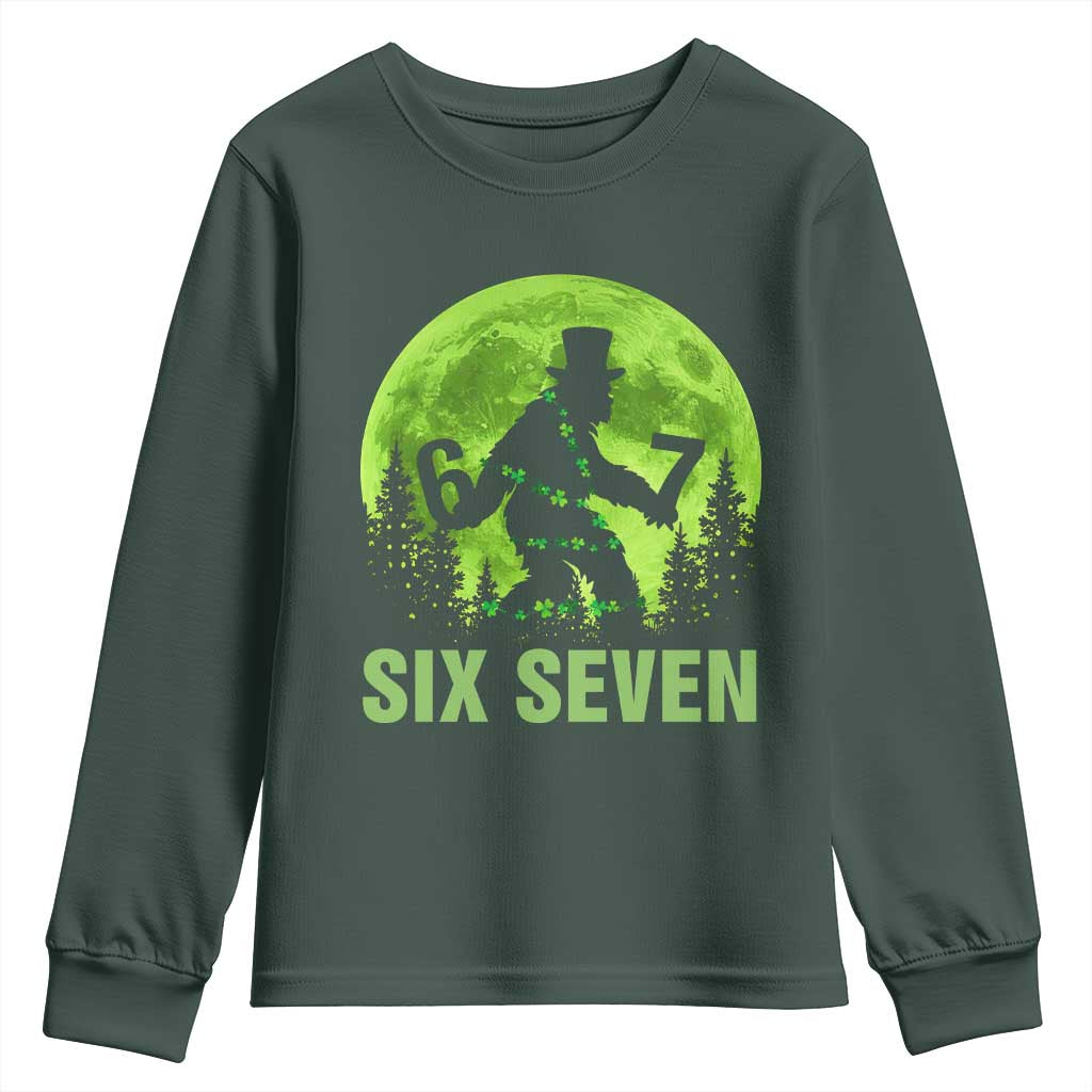 Funny Bigfoot St Patricks Day Youth Sweatshirt Sasquatch Hiding Moon Forest Meme TS14 Dark Forest Green Print Your Wear