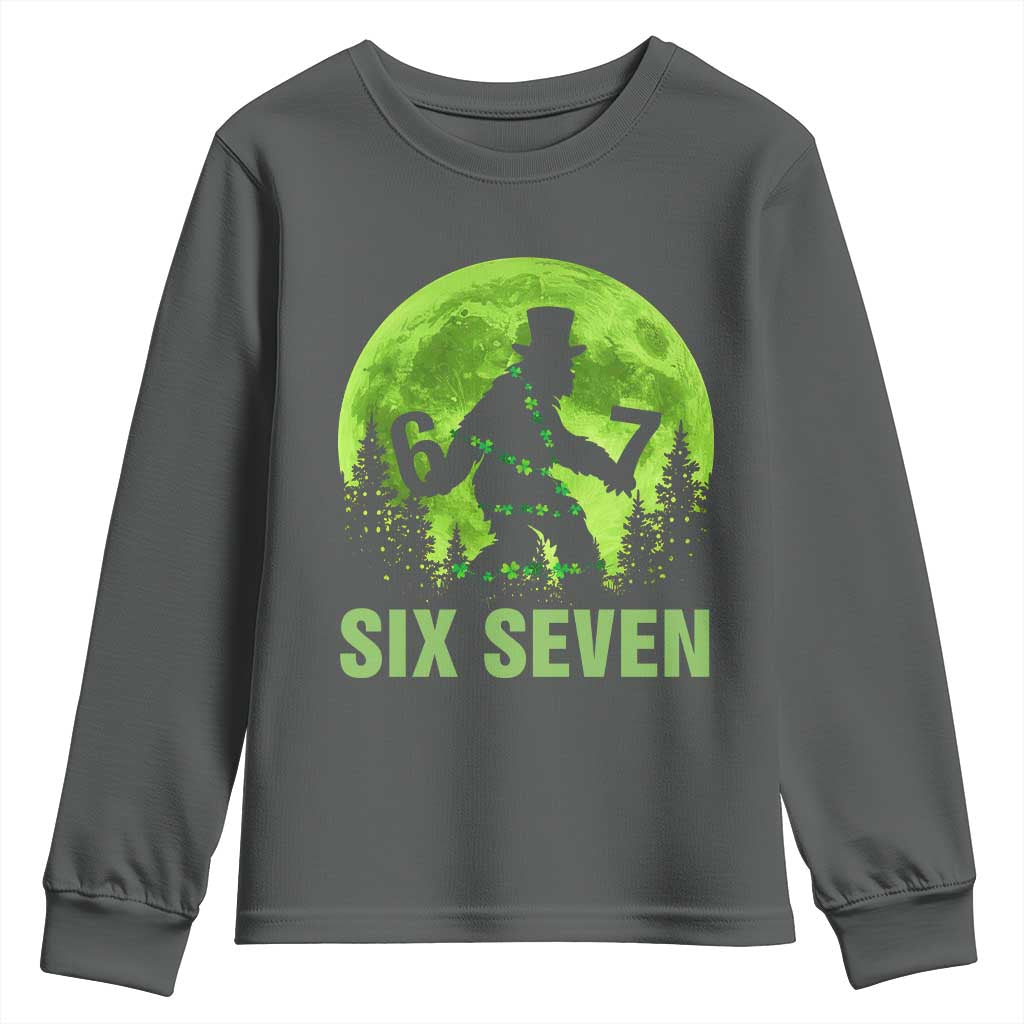 Funny Bigfoot St Patricks Day Youth Sweatshirt Sasquatch Hiding Moon Forest Meme TS14 Dark Heather Print Your Wear
