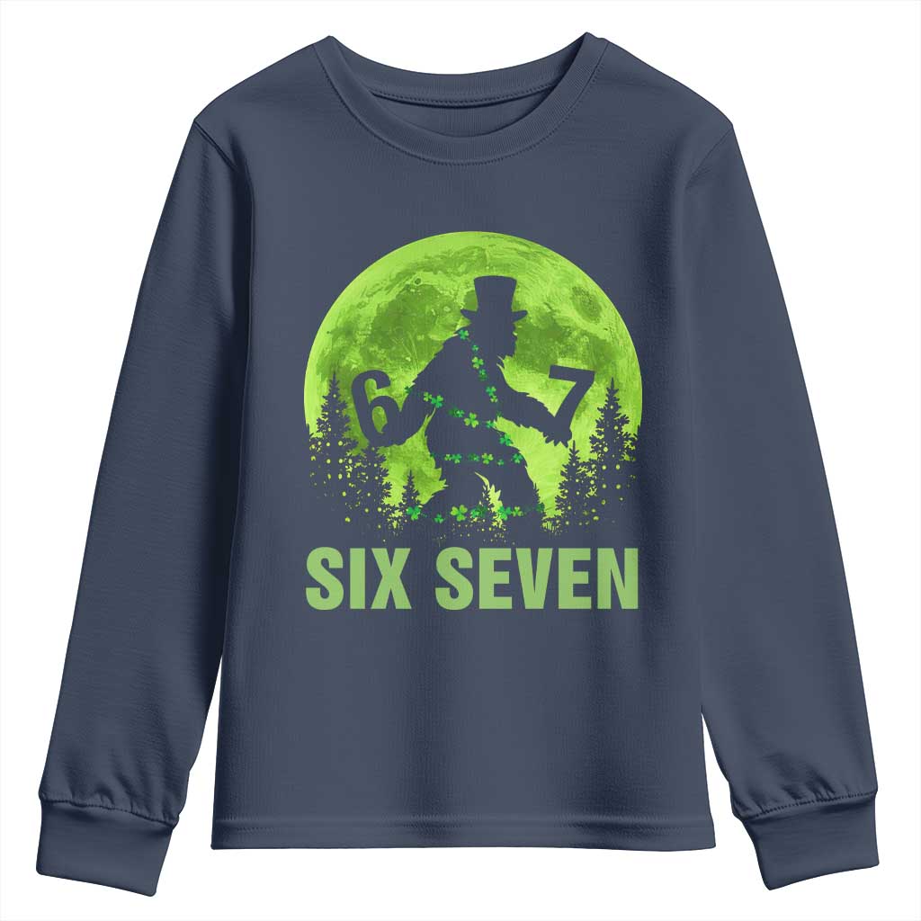 Funny Bigfoot St Patricks Day Youth Sweatshirt Sasquatch Hiding Moon Forest Meme TS14 Navy Print Your Wear