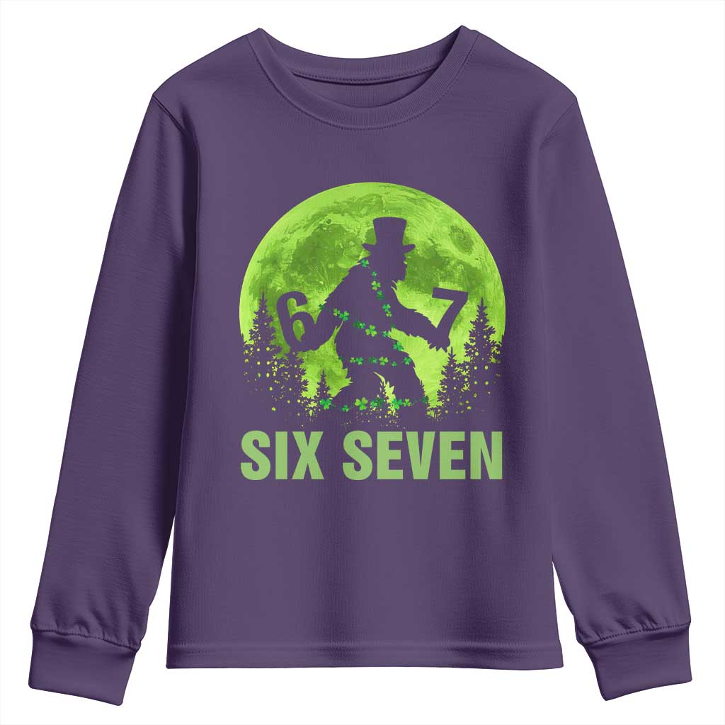 Funny Bigfoot St Patricks Day Youth Sweatshirt Sasquatch Hiding Moon Forest Meme TS14 Purple Print Your Wear