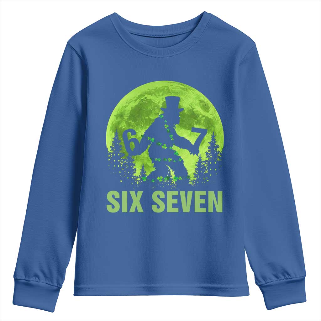 Funny Bigfoot St Patricks Day Youth Sweatshirt Sasquatch Hiding Moon Forest Meme TS14 Royal Blue Print Your Wear