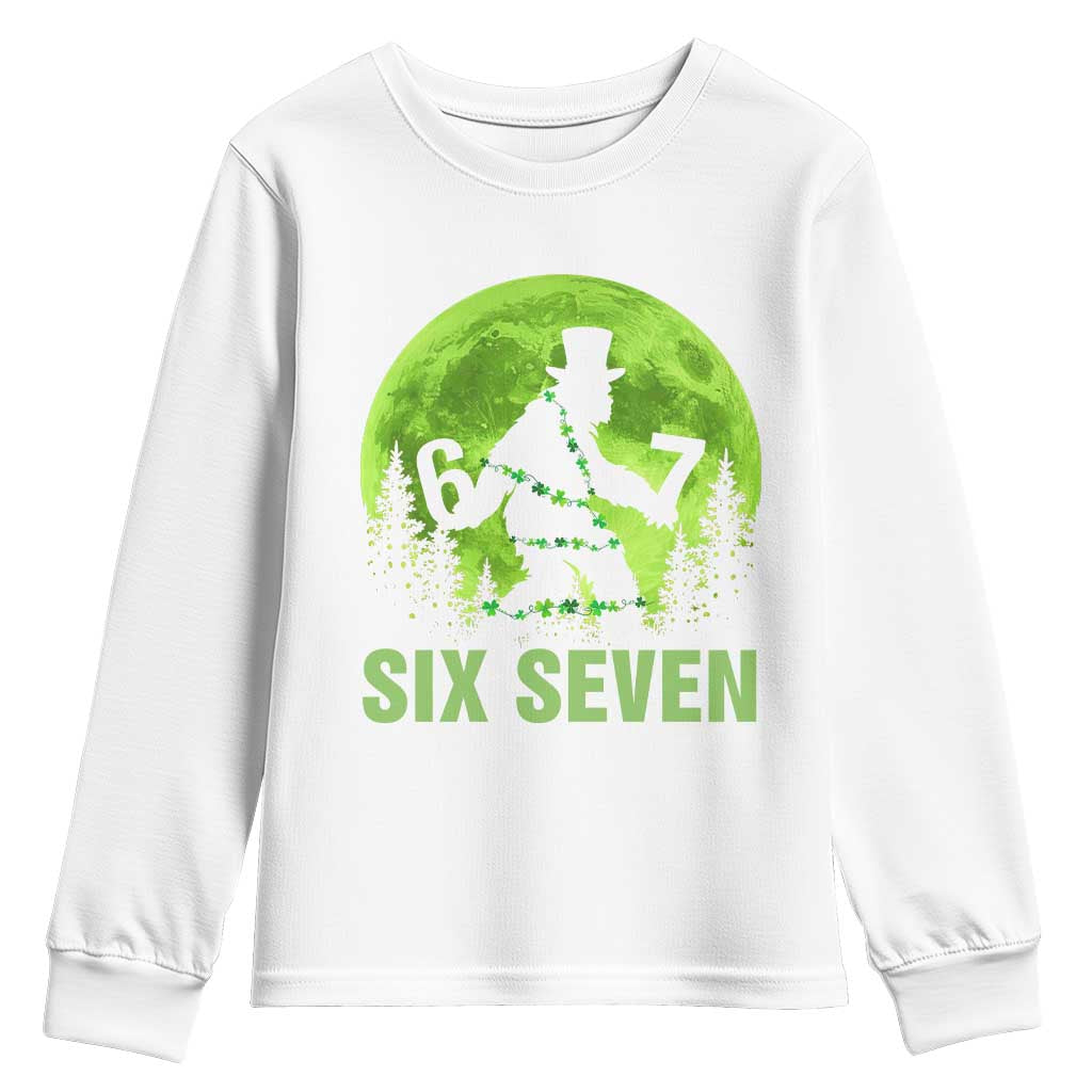 Funny Bigfoot St Patricks Day Youth Sweatshirt Sasquatch Hiding Moon Forest Meme TS14 White Print Your Wear