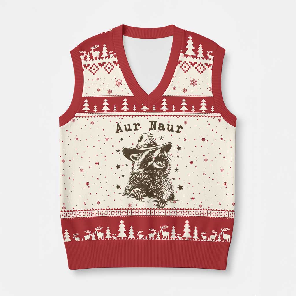 AUR Naur Cowboy Raccoon V-Neck Knit Sweater Vest Funny Sarcastic Oh No Australian Accent TS14 Beige Red Print Your Wear