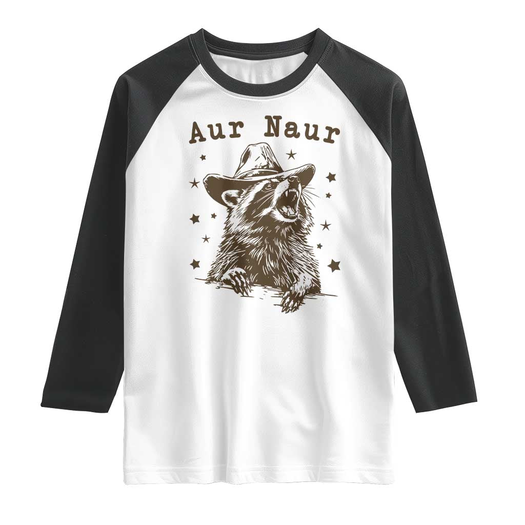 AUR Naur Cowboy Raccoon Raglan Shirt Funny Sarcastic Oh No Australian Accent TS14 White Black Print Your Wear