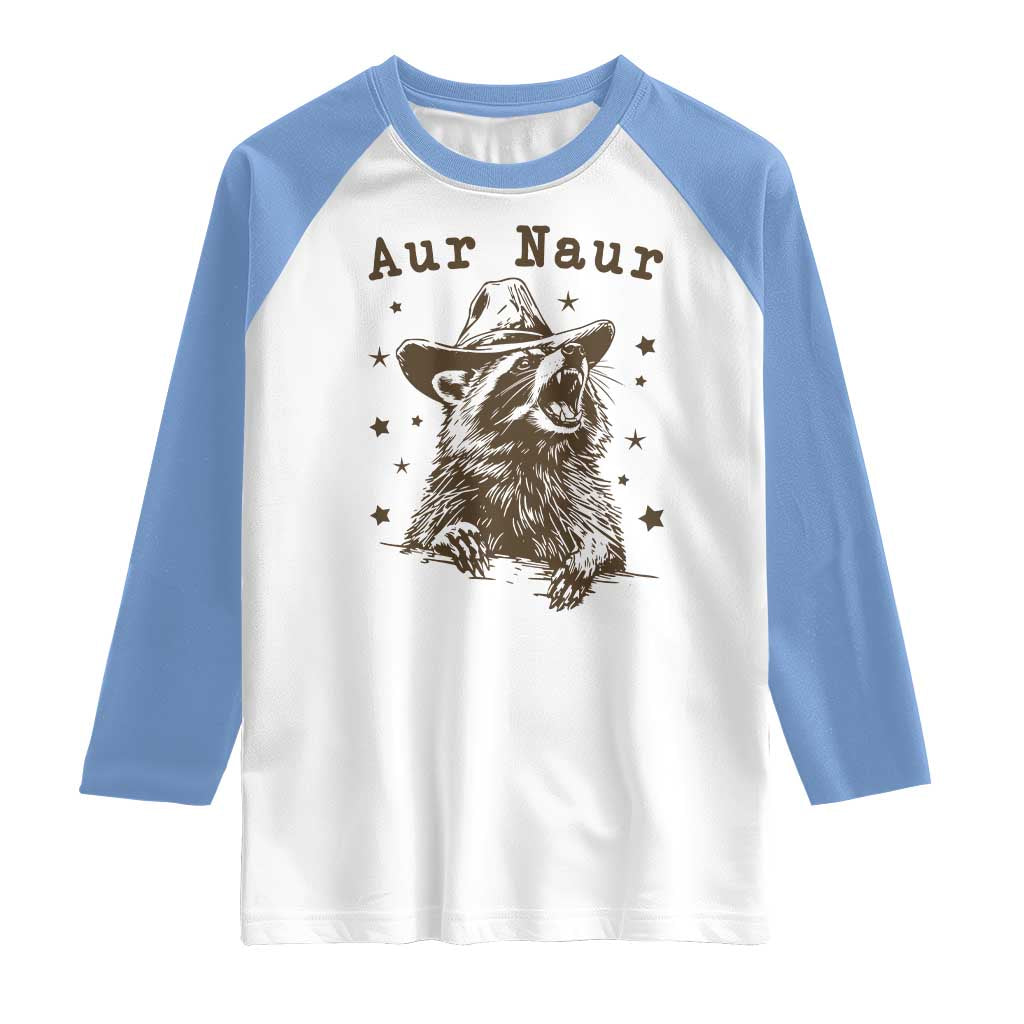 AUR Naur Cowboy Raccoon Raglan Shirt Funny Sarcastic Oh No Australian Accent TS14 White Carolina Blue Print Your Wear