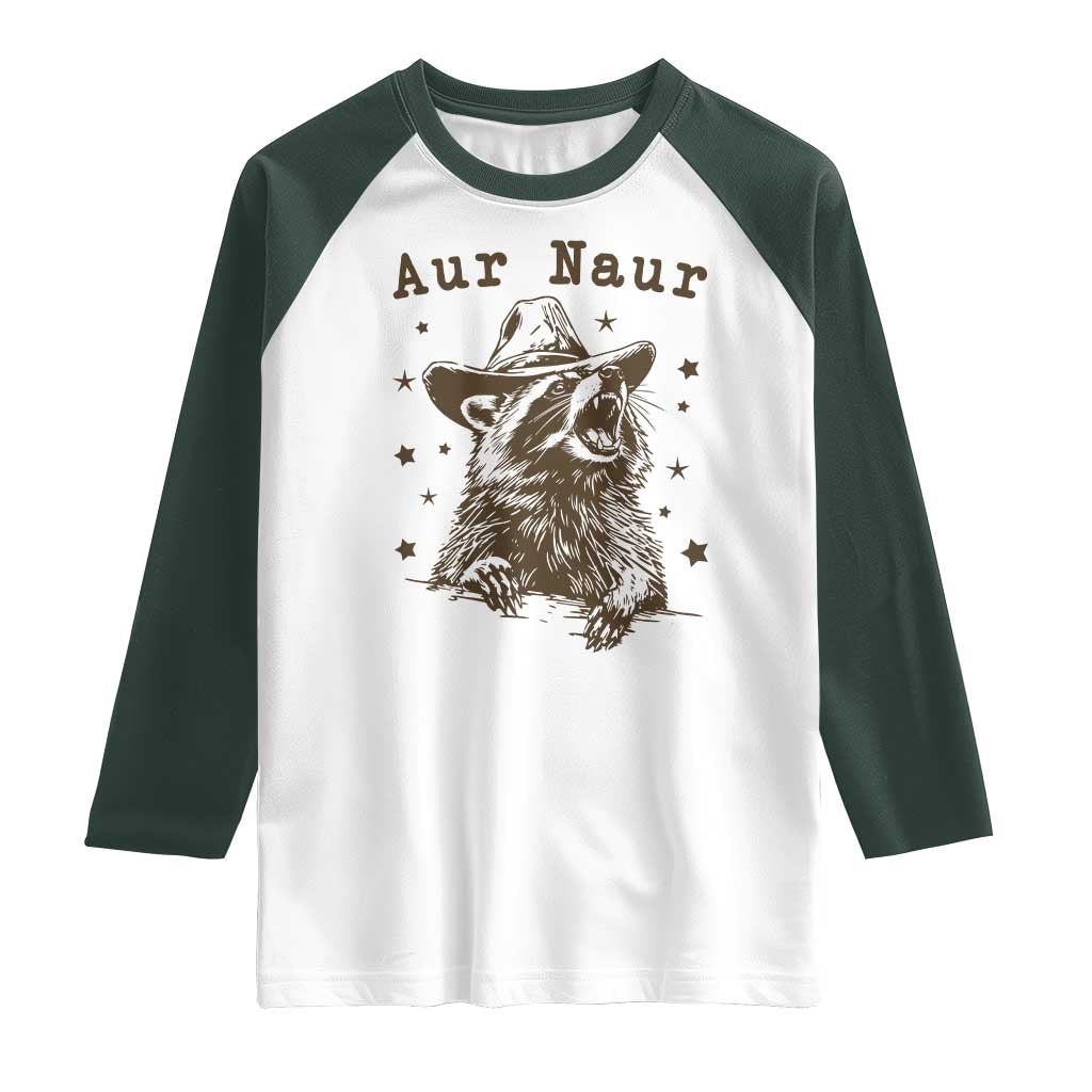 AUR Naur Cowboy Raccoon Raglan Shirt Funny Sarcastic Oh No Australian Accent TS14 White Dark Forest Green Print Your Wear