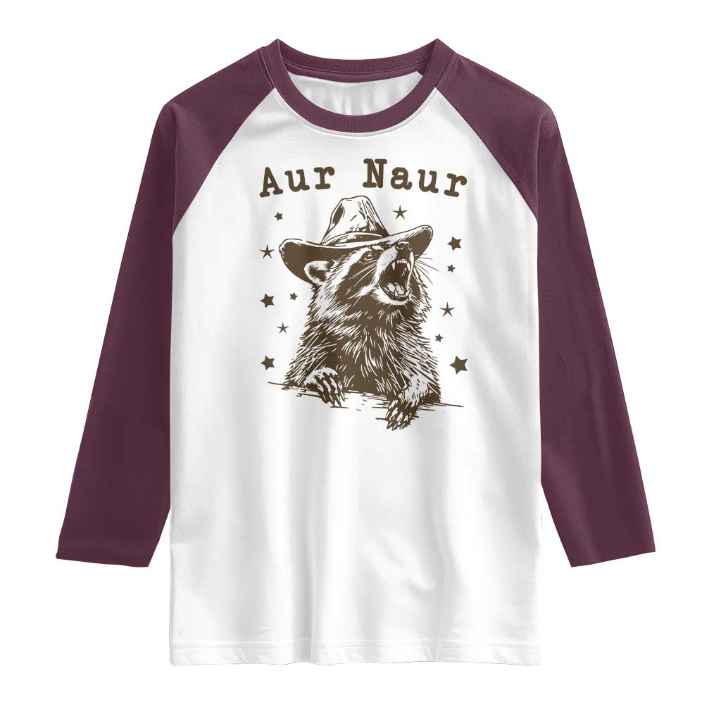 AUR Naur Cowboy Raccoon Raglan Shirt Funny Sarcastic Oh No Australian Accent TS14 White Maroon Print Your Wear