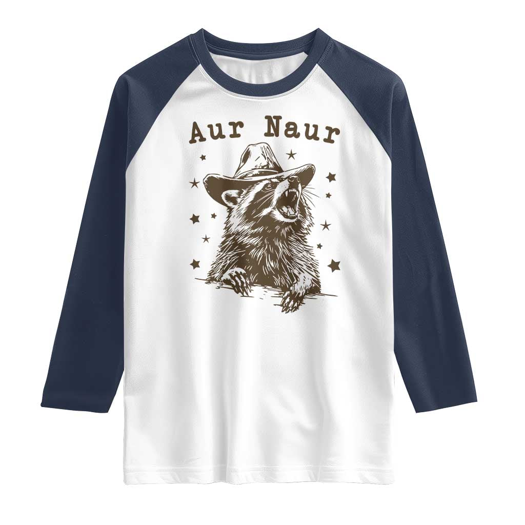 AUR Naur Cowboy Raccoon Raglan Shirt Funny Sarcastic Oh No Australian Accent TS14 White Navy Print Your Wear