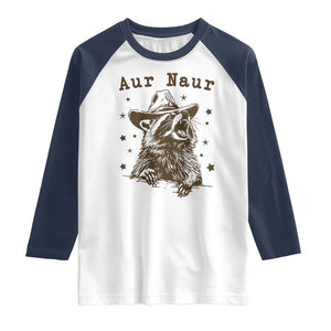 AUR Naur Cowboy Raccoon Raglan Shirt Funny Sarcastic Oh No Australian Accent TS14 White Navy Print Your Wear