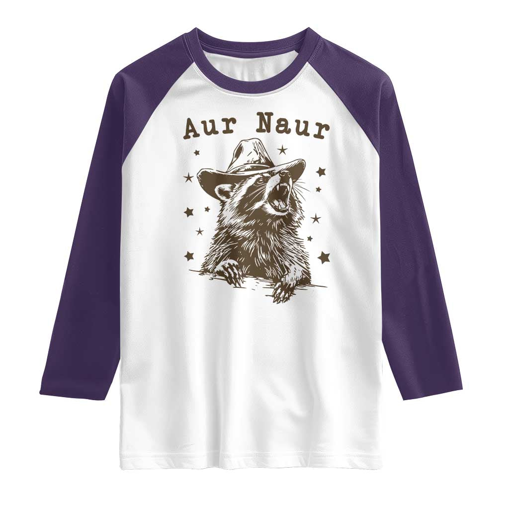 AUR Naur Cowboy Raccoon Raglan Shirt Funny Sarcastic Oh No Australian Accent TS14 White Purple Print Your Wear