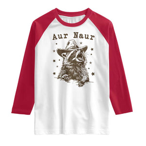 AUR Naur Cowboy Raccoon Raglan Shirt Funny Sarcastic Oh No Australian Accent TS14 White Red Print Your Wear
