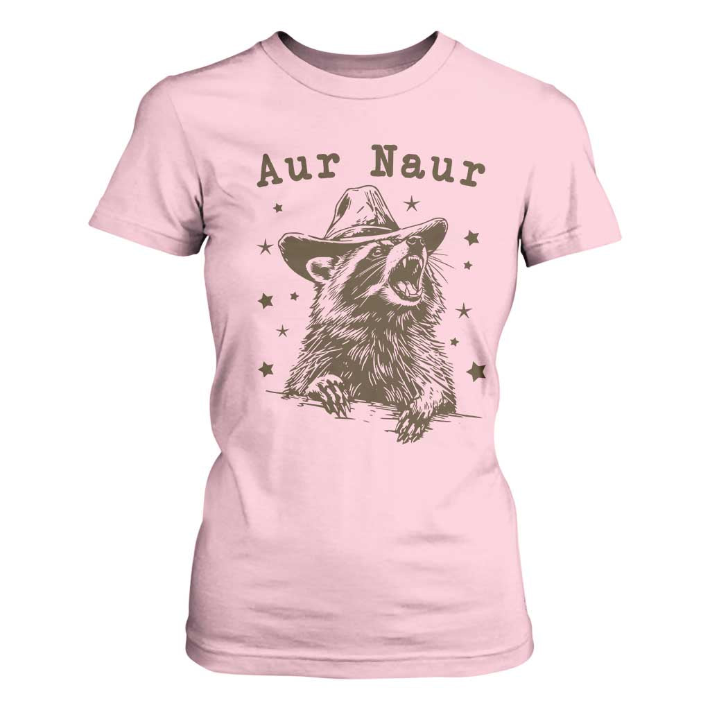 AUR Naur Cowboy Raccoon T Shirt For Women Funny Sarcastic Oh No Australian Accent TS14 Light Pink Print Your Wear