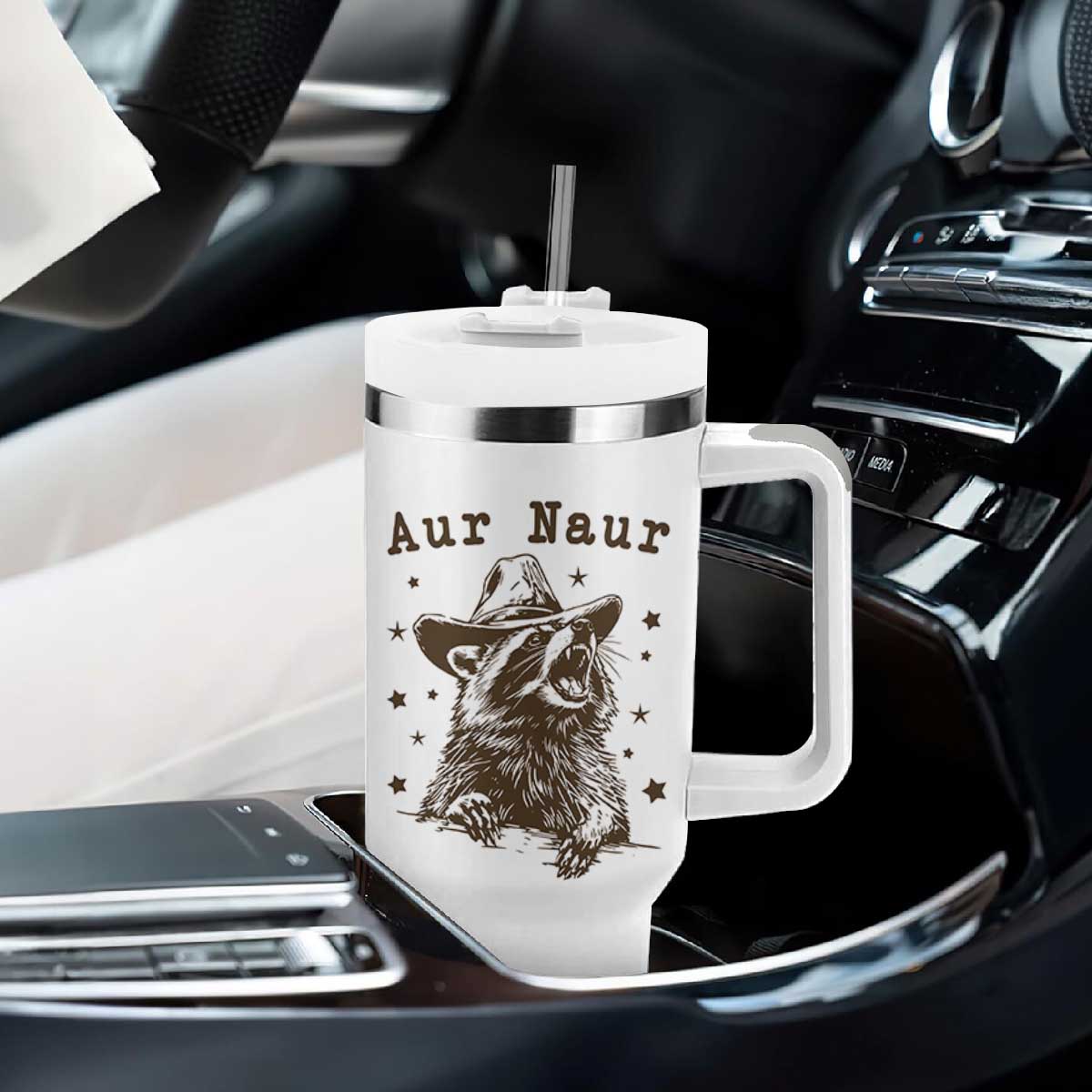 AUR Naur Cowboy Raccoon Tumbler With Handle Funny Sarcastic Oh No Australian Accent TS14 Print Your Wear
