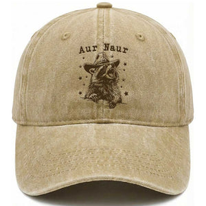 AUR Naur Cowboy Raccoon Washed Cotton Baseball Cap Funny Sarcastic Oh No Australian Accent TS14 Washed Cap Universal Fit Khaki Print Your Wear