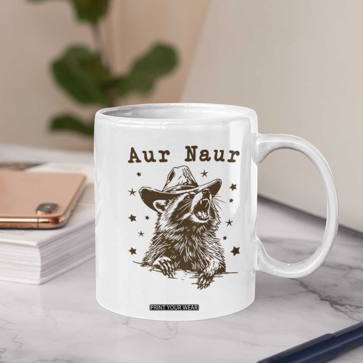 AUR Naur Cowboy Raccoon Coffee Mug Funny Sarcastic Oh No Australian Accent TS14 Print Your Wear