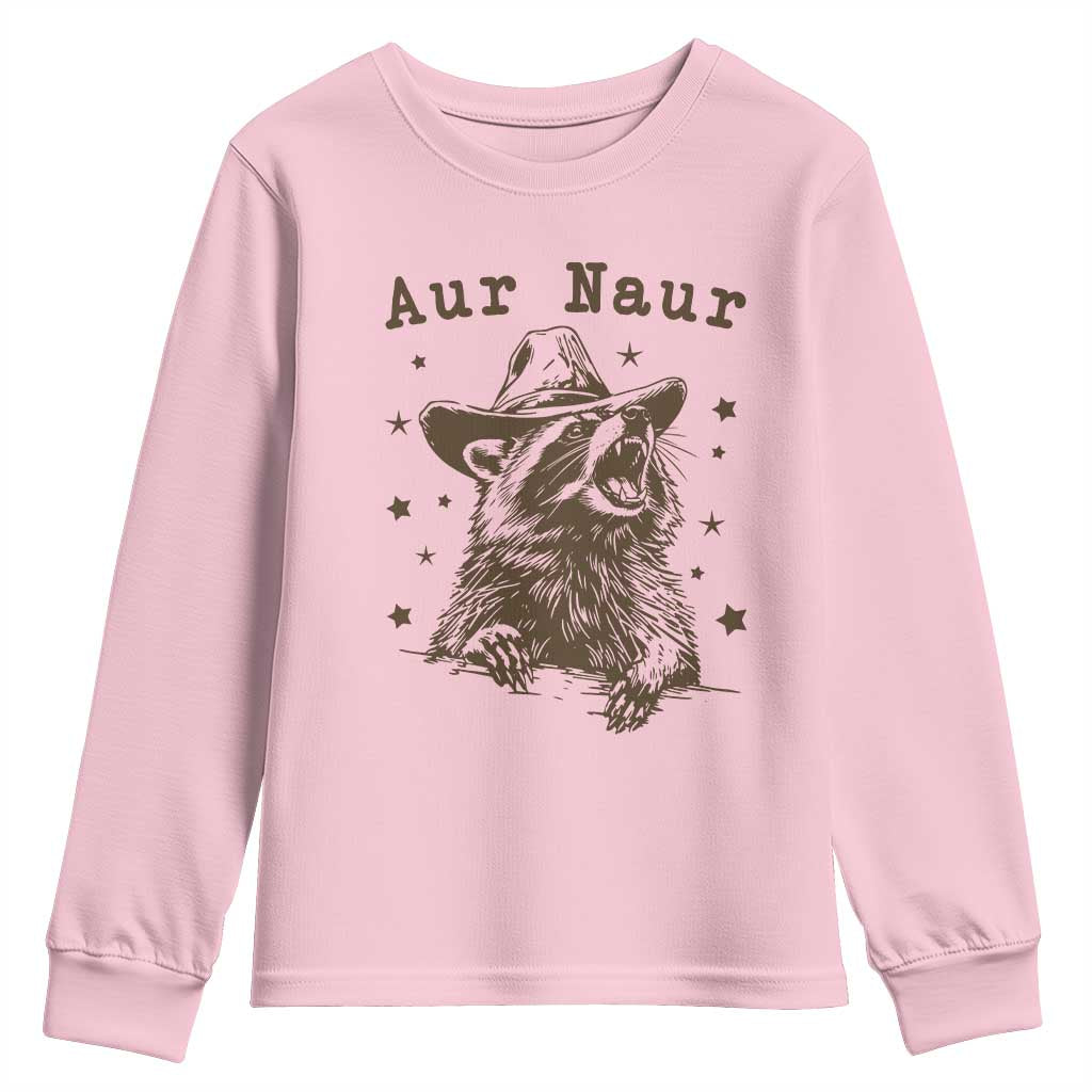 AUR Naur Cowboy Raccoon Youth Sweatshirt Funny Sarcastic Oh No Australian Accent TS14 Light Pink Print Your Wear