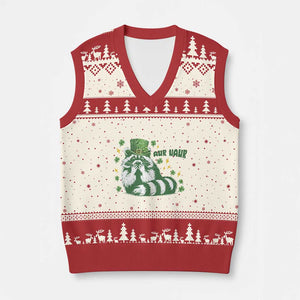 AUR Naur Raccoon St Patricks Day Meme V-Neck Knit Sweater Vest Funny Sarcastic Oh No Australian Accent TS14 Beige Red Print Your Wear