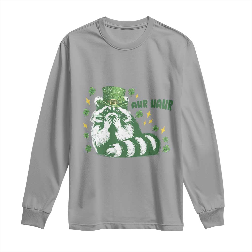 AUR Naur Raccoon St Patricks Day Meme Long Sleeve Shirt Funny Sarcastic Oh No Australian Accent TS14 Sport Gray Print Your Wear
