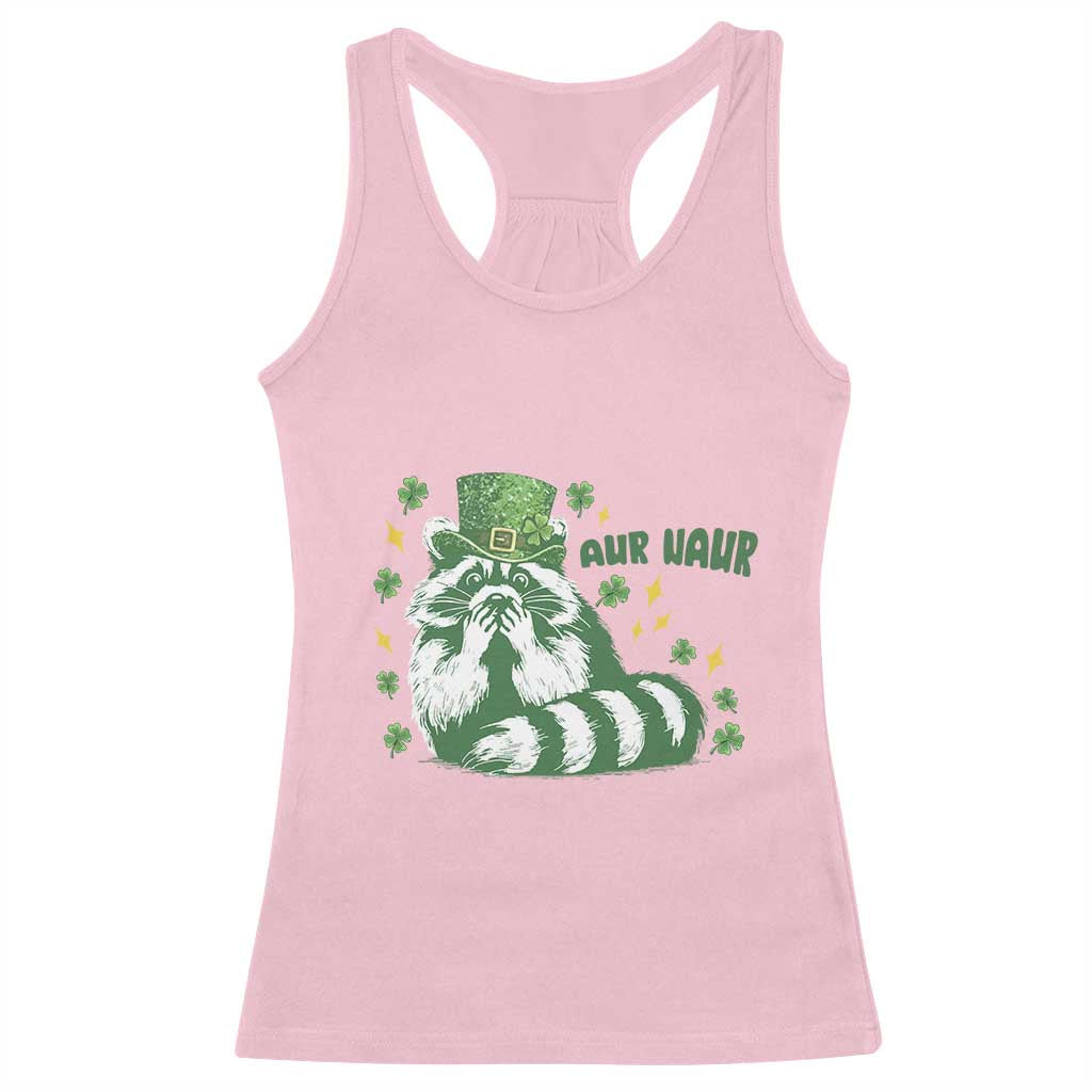 AUR Naur Raccoon St Patricks Day Meme Racerback Tank Top Funny Sarcastic Oh No Australian Accent TS14 Light Pink Print Your Wear