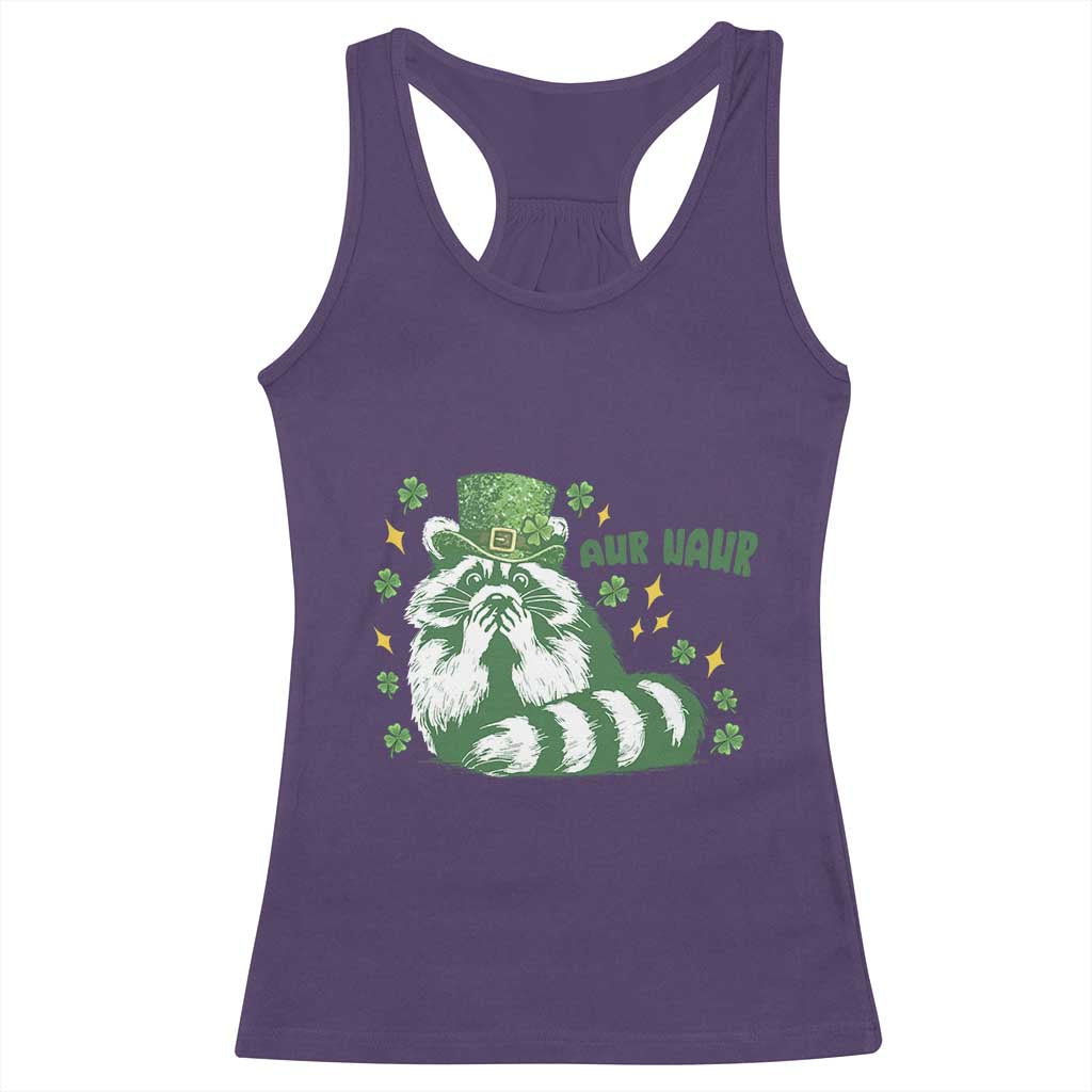 AUR Naur Raccoon St Patricks Day Meme Racerback Tank Top Funny Sarcastic Oh No Australian Accent TS14 Purple Print Your Wear
