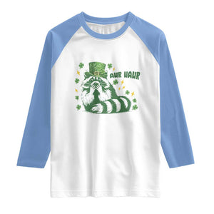 AUR Naur Raccoon St Patricks Day Meme Raglan Shirt Funny Sarcastic Oh No Australian Accent TS14 White Carolina Blue Print Your Wear