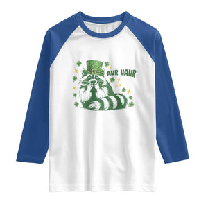 AUR Naur Raccoon St Patricks Day Meme Raglan Shirt Funny Sarcastic Oh No Australian Accent TS14 White Royal Print Your Wear