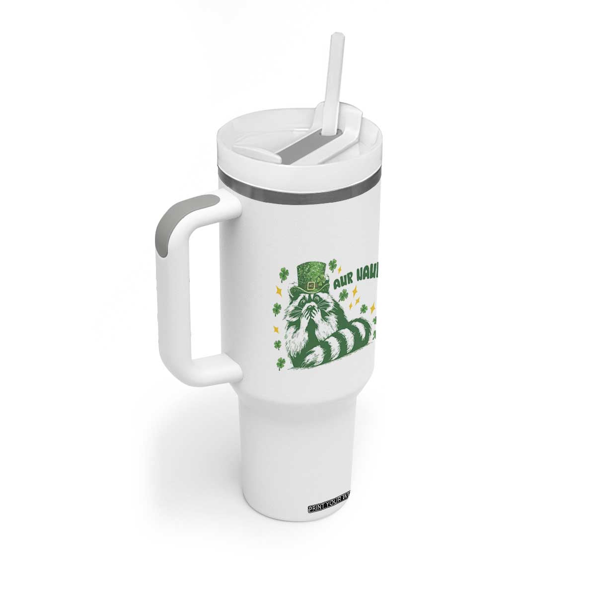 AUR Naur Raccoon St Patricks Day Meme Tumbler With Handle Funny Sarcastic Oh No Australian Accent TS14 Print Your Wear