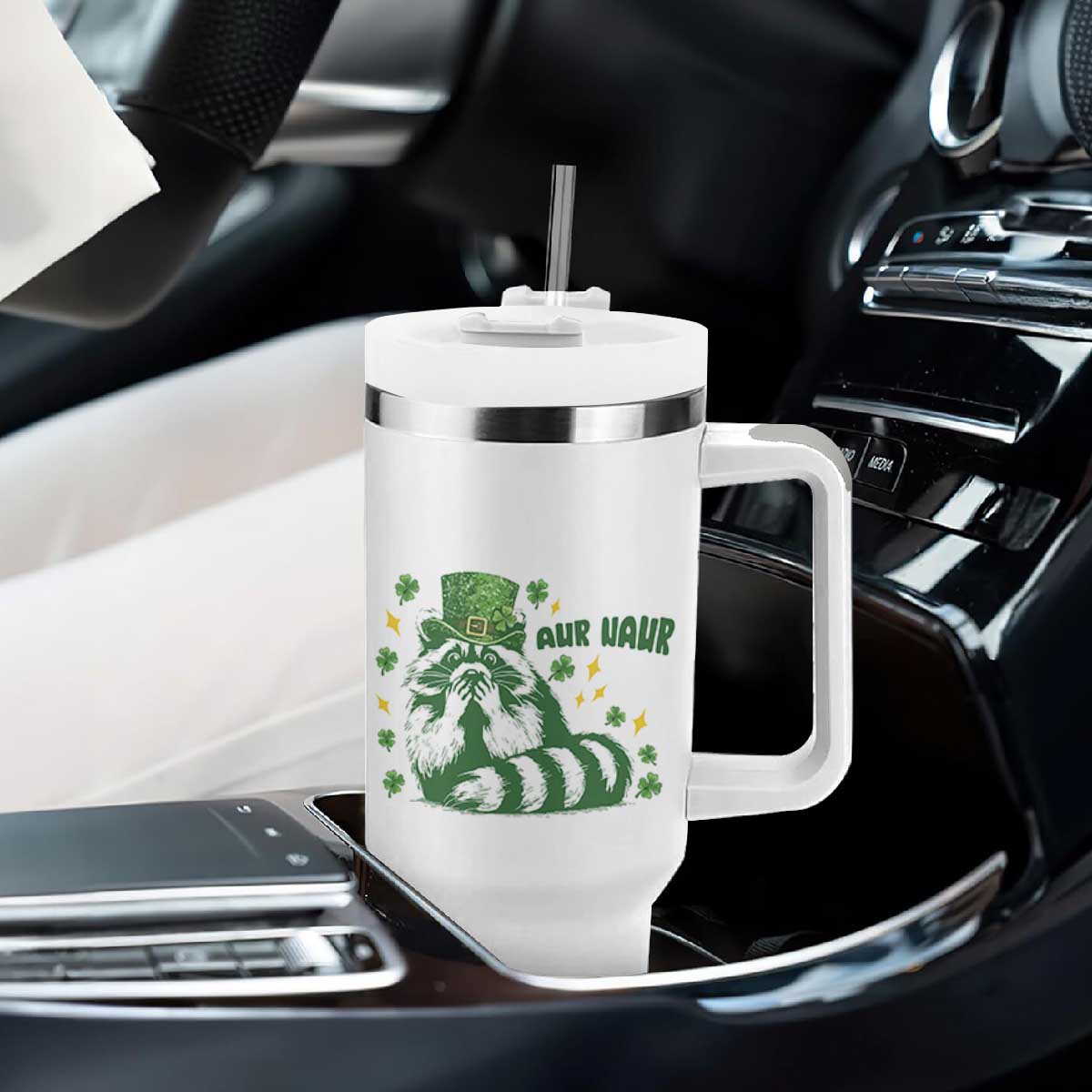 AUR Naur Raccoon St Patricks Day Meme Tumbler With Handle Funny Sarcastic Oh No Australian Accent TS14 Print Your Wear