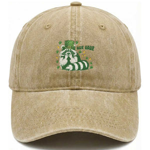 AUR Naur Raccoon St Patricks Day Meme Washed Cotton Baseball Cap Funny Sarcastic Oh No Australian Accent TS14 Washed Cap Universal Fit Khaki Print Your Wear