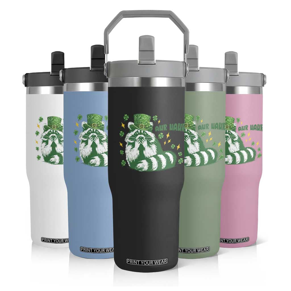 AUR Naur Raccoon St Patricks Day Meme Flip Straw Tumbler Funny Sarcastic Oh No Australian Accent TS14 Print Your Wear