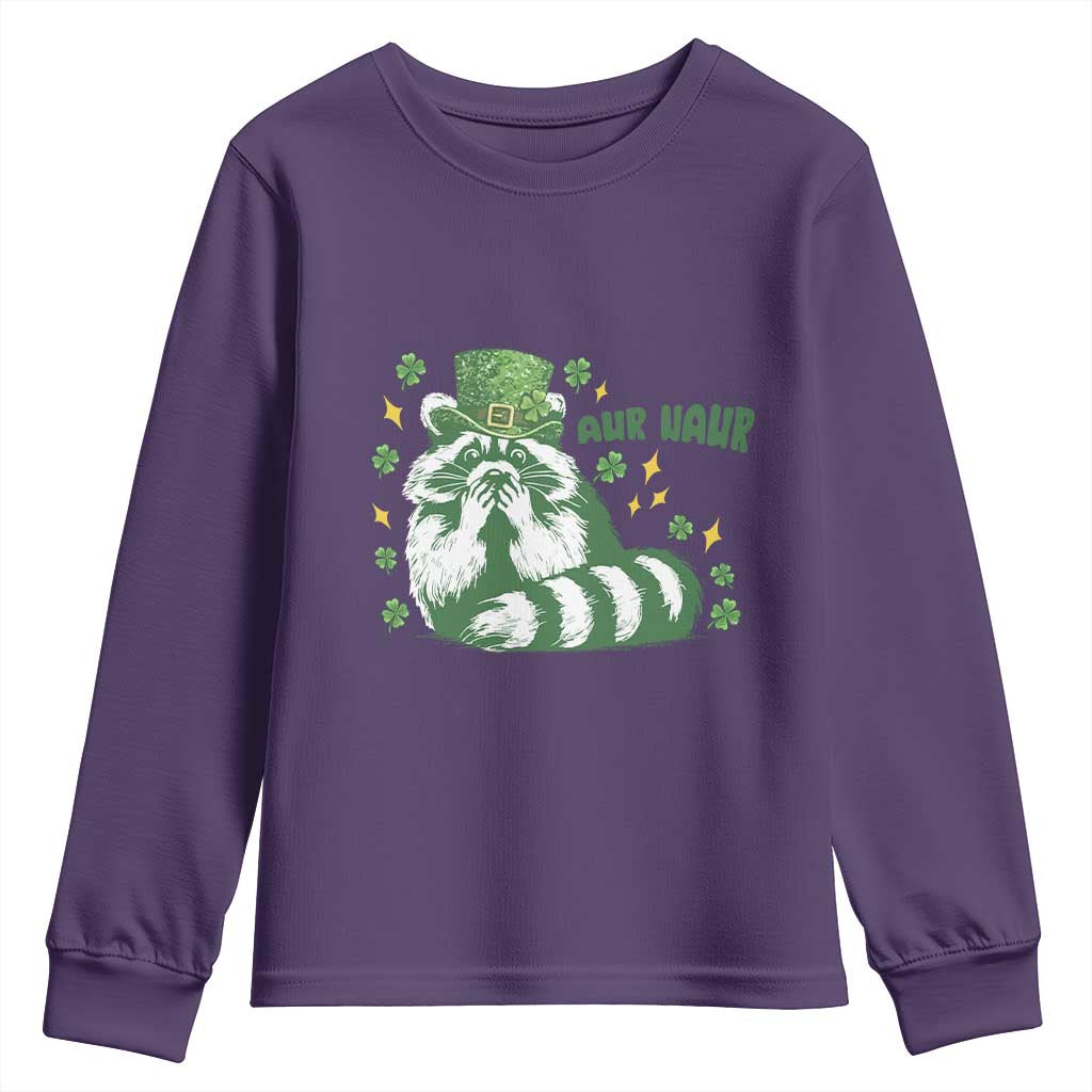 AUR Naur Raccoon St Patricks Day Meme Youth Sweatshirt Funny Sarcastic Oh No Australian Accent TS14 Purple Print Your Wear